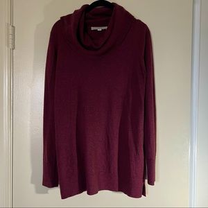 LOFT Cranberry Red Cowl Neck Tunic Sweater